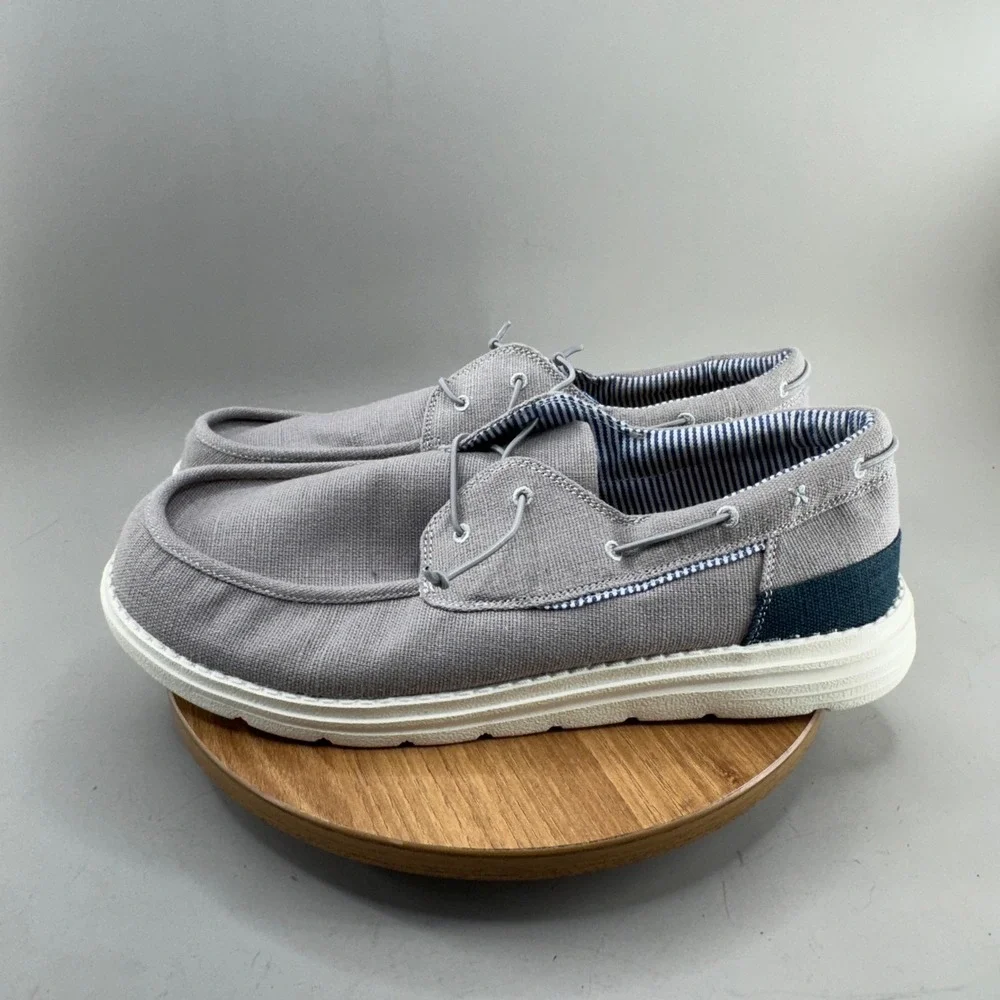 Bruno Marc Slip on Loafers 15 Grey Canvas Casual Minimalist Shoes Coastal Preppy